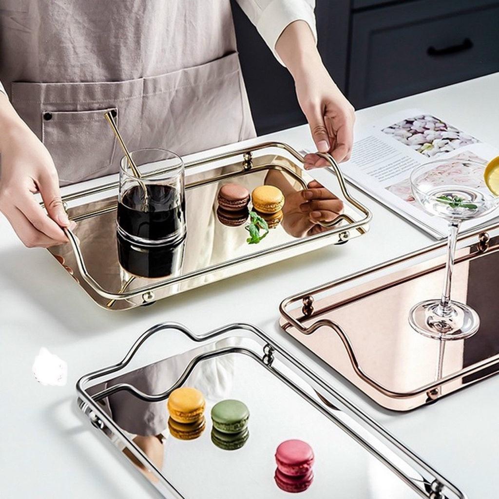 Khay kệ đựng ấm chén cốc tách ly bình nước bằng inox đẹp cao cấp chữ nhật 34x20cm nhiều màu