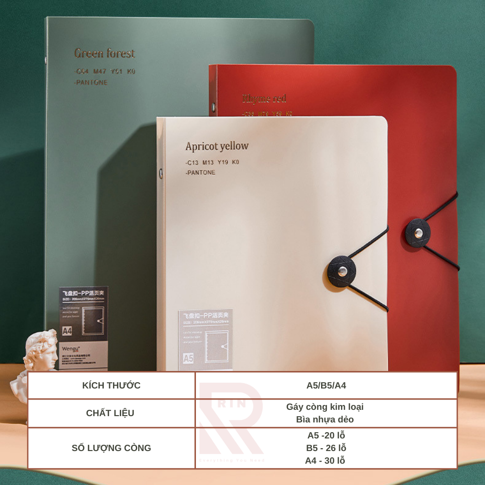 Bìa sổ tay nhựa / Bìa gáy còng Retro colors có thể thay lõi, ruột sổ nhiều size