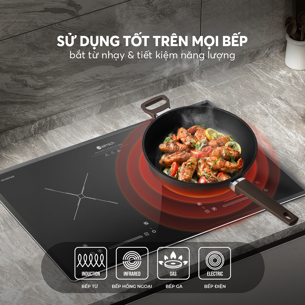 Chảo Chống Dính Siêu Bền Nhập Khẩu Elmich EL-8124 Size 24-28cm, Hàng Chính Hãng,Dùng Mọi Bếp-JoyMall