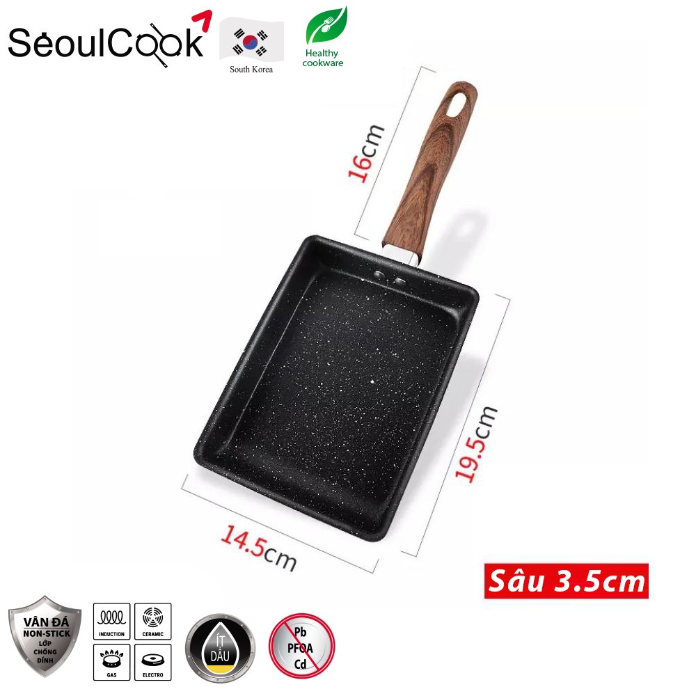 Bộ nồi chảo 2 món SL2, quánh 16cm + nồi 20cm + chảo vuông 15x20cm đáy từ/ Induction Seoulcook Hàn Quốc, dùng được tất cả các loại bếp – Hàng chính hãng