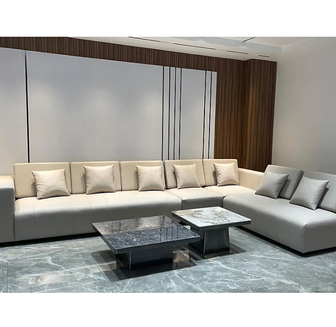 Sofa góc L da bò Italy Tundo màu xám SFLCT12 4m2 x 2m5 hàng cao cấp chuẩn da bò nhập khẩu Ý