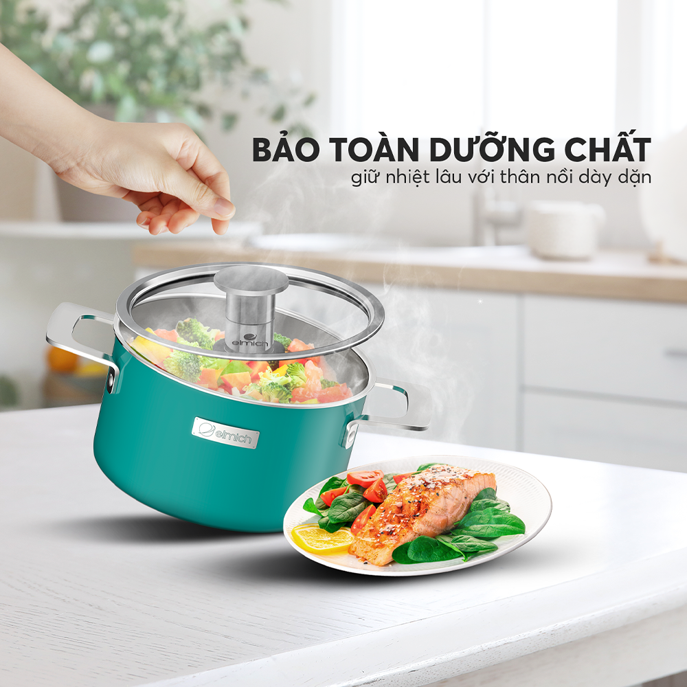 Bộ 3 Nồi Inox Liền Khối Elmich Hera size 16, 20, 22cm Xanh-Tím-Vàng