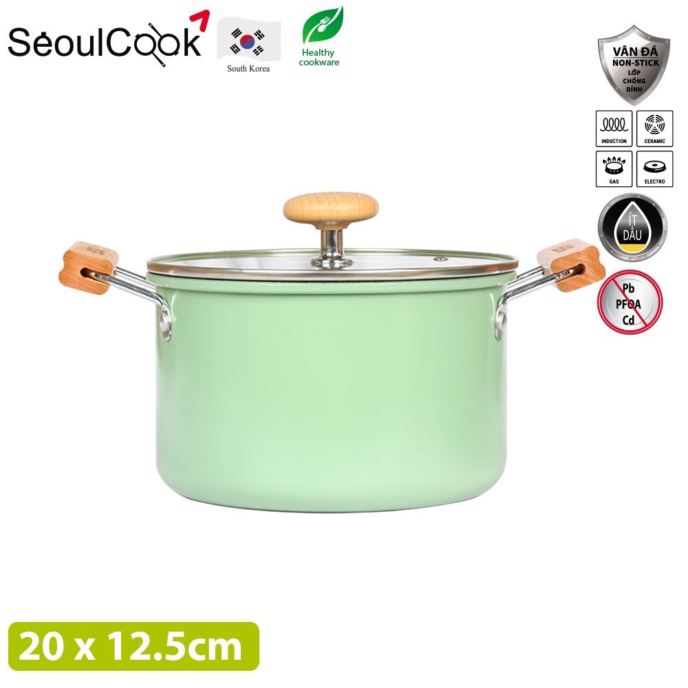 Bộ nồi chảo 2 món SL2, quánh 16cm + nồi 20cm + chảo vuông 15x20cm đáy từ/ Induction Seoulcook Hàn Quốc, dùng được tất cả các loại bếp – Hàng chính hãng