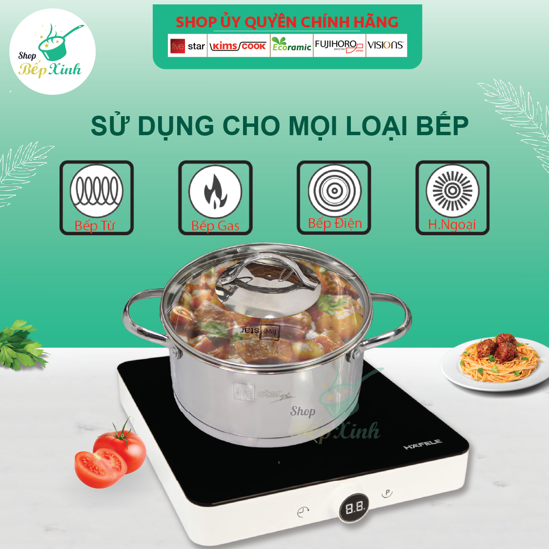 Bộ Nồi Inox 304 Bếp Từ 3 Đáy Kit 5 Món Fivestar Tặng 1 vá canh