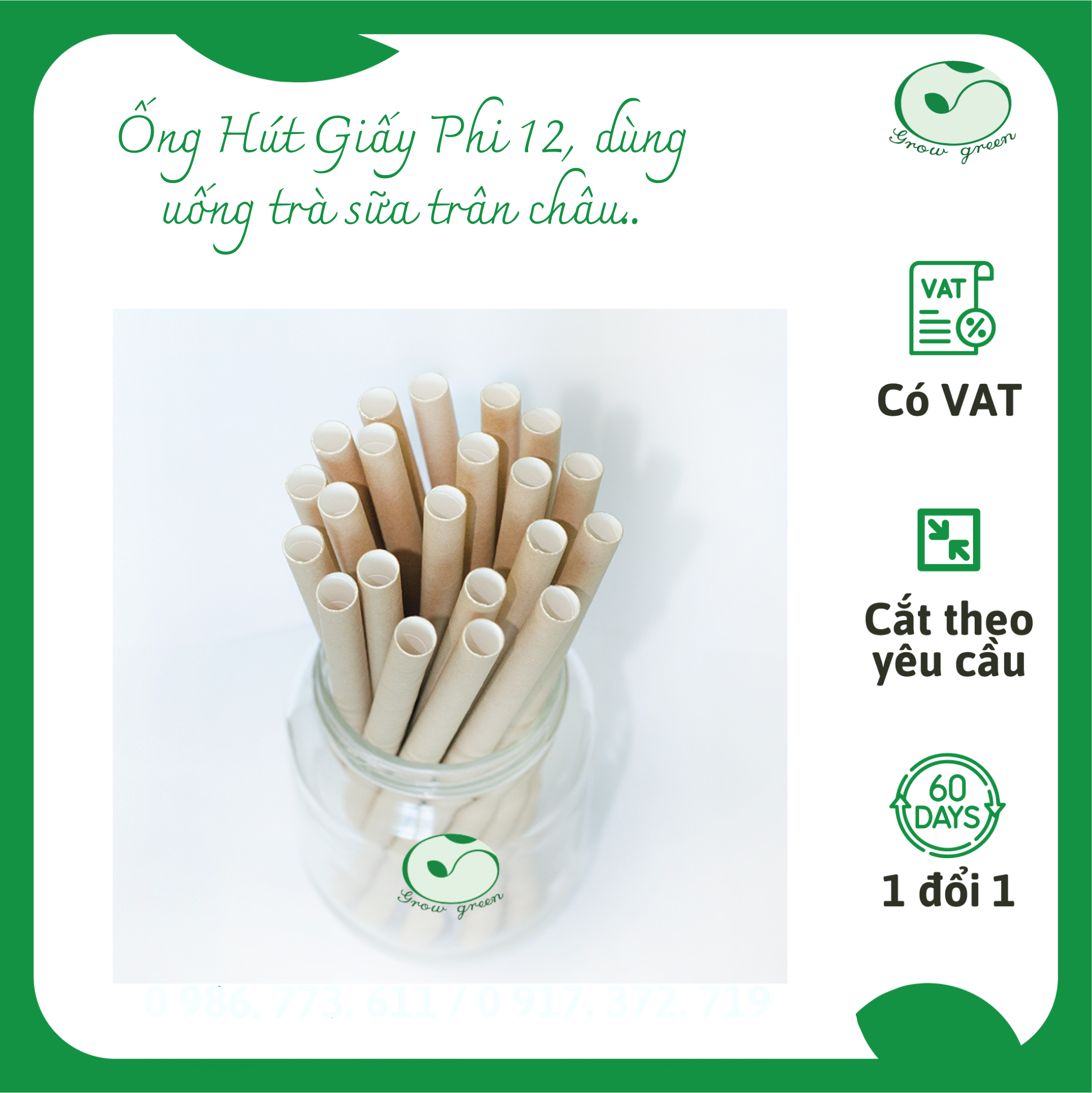 Combo 100 Ống Hút Giấy Phi 12 Màu Nâu Kraft Dùng Uống Trà Sữa Trân Châu, Thức Uống Có Thạch