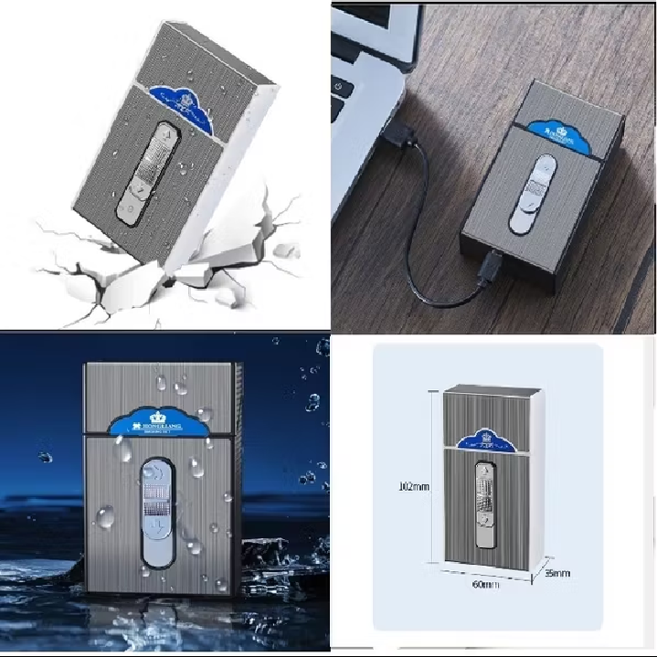 Hộp đựng 20 điếu ngắn kèm bật lửa điện đi mưa thoải mái làm quà tặng