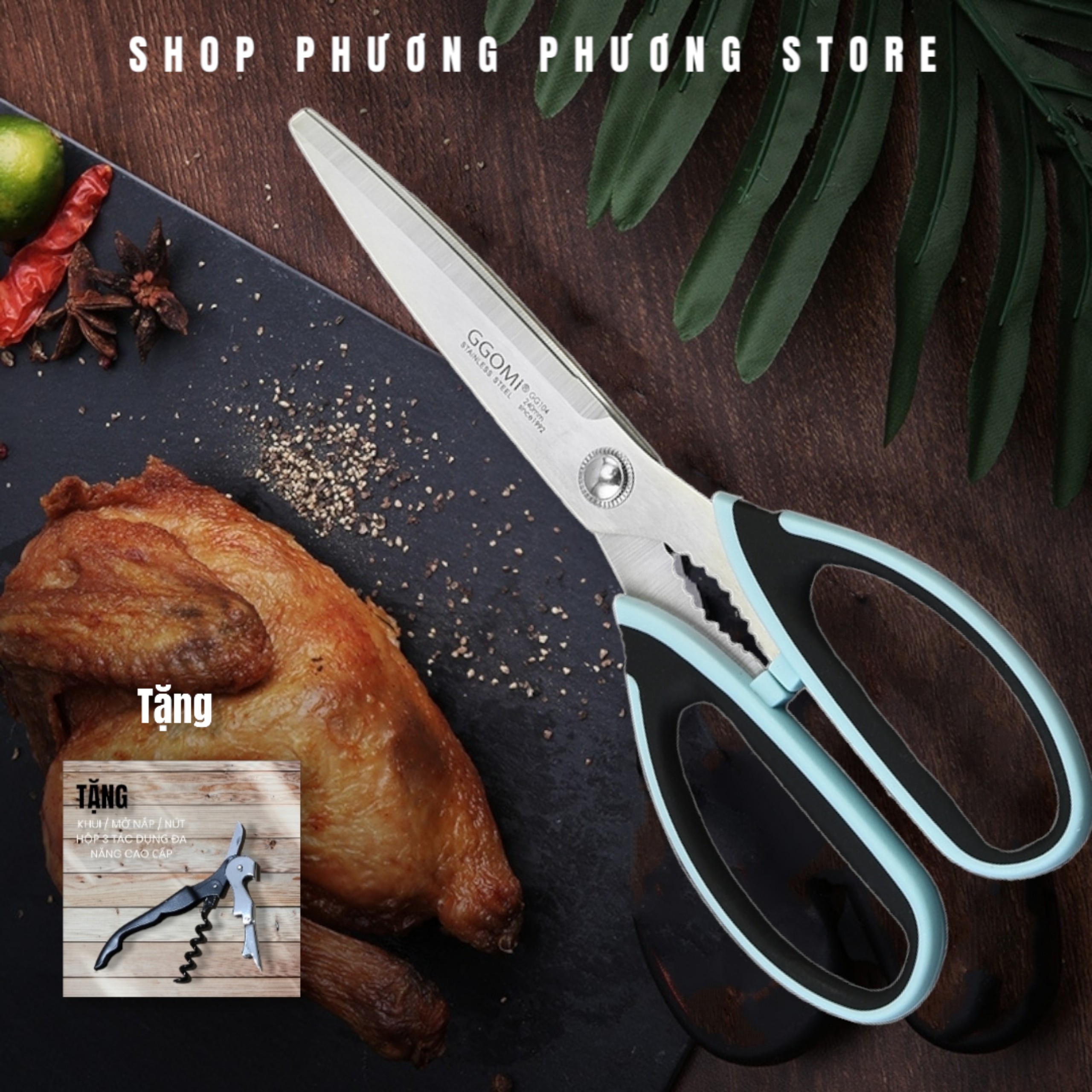 Kéo HÀN QUỐC Kéo Cắt Thịt Cắt Rau Quả Đa Năng ( Tặng Khui Hộp 3 in 1 )
