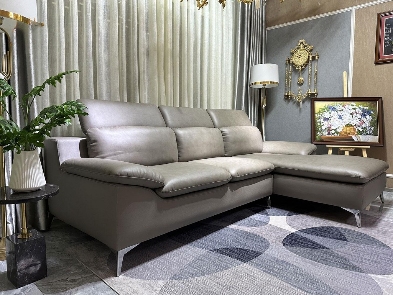 Sofa góc L da bò Italy Juno sofa màu nâu – SFLCT08 2m6 hàng cao cấp chuẩn da bò nhập khẩu Ý