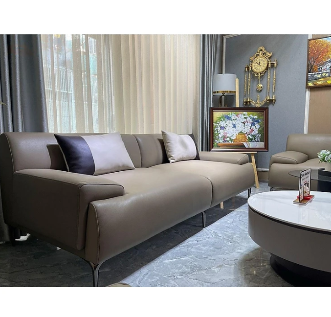 Combo ghế sofa băng da bò Italy Tundo màu xám cafe SFBCT24 2m2 /1m6 hàng cao cấp chuẩn da bò nhập khẩu Ý