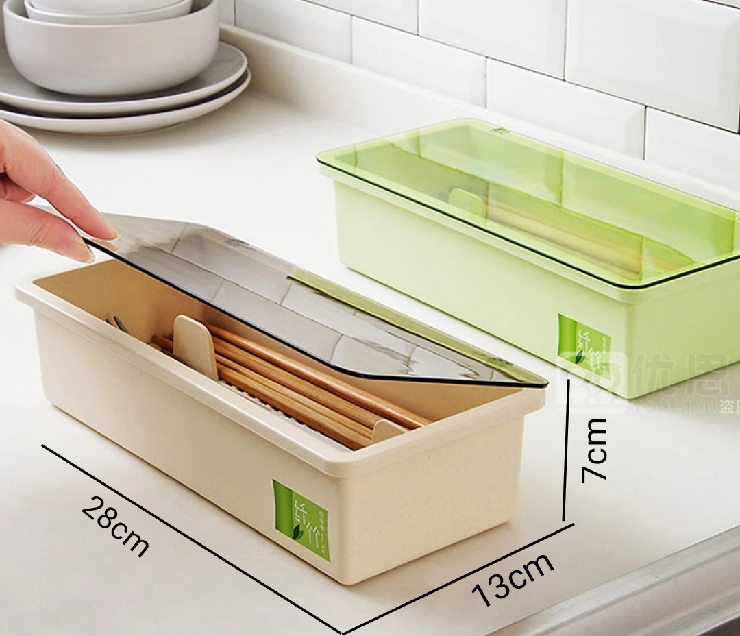Hộp Đựng Thìa Đũa Có Nắp Đậy, Có Thoát Nước, Hàng Cao Cấp ( giao màu ngẫu nhiên )