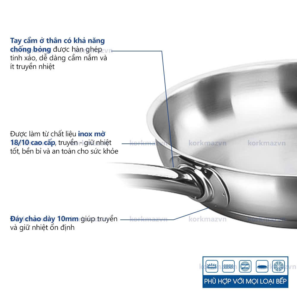 Chảo inox 18/10 Korkmaz Proline 28 cm - 2.7 lít