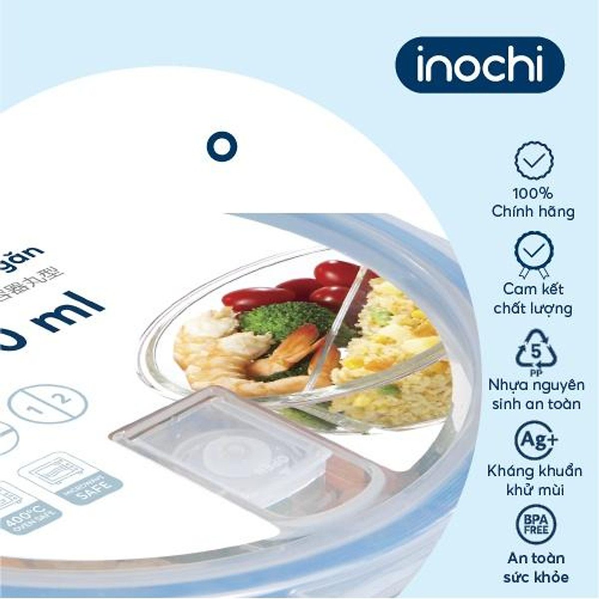 Hộp Cơm Thủy Tinh 2/3 ngăn, Hộp Thủy Tinh Đựng Thức Ăn NIKKO Tiêu Chuẩn Nhật Bản - Chính hãng inochi (Tặng kèm khăn lau tay đa năng pakasa)