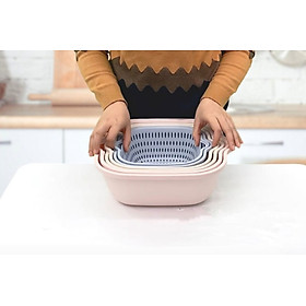 SET 3 BỘ THAU CHẬU RỔ NHỰA VIỆT NHẬT CAO CẤP GỒM 3 RỔ 3 THAU CHẬU ( tặng móc dán inox to )