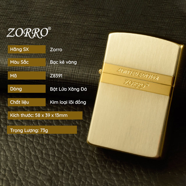 Vỏ Hột Quẹt Bật Lửa Hộp Quẹt Xăng Đá Zorro Z8391 Họa Tiết Xước Mịn - Dùng Xăng Bấc Đá Cao Cấp