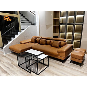 Sofa góc L da bò Italy Juno sofa màu nâu SFLCT17 2m8 x 1m6 hàng cao cấp chuẩn da bò nhập khẩu Ý