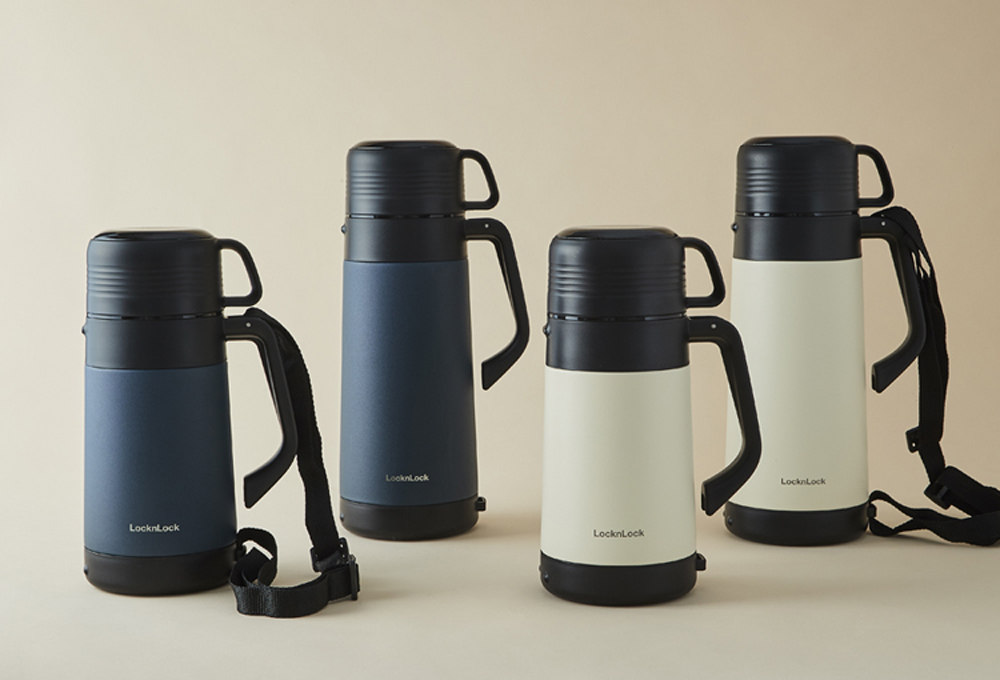 Bình giữ nhiệt Lock&Lock Easy Outdoor Vacuum Bottle màu xanh navy LHC1484NVY 1,2L - Hàng chính hãng có quai xách, nắp dùng làm cốc nước - JoyMall