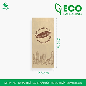 MFT1N1NN - 24x9.5x4.5 cm - 200 Túi bánh mì Nâu, in sẵn họa tiết XE BÁNH MÌ - Bao bánh mì Túi giấy thực phẩm an toàn