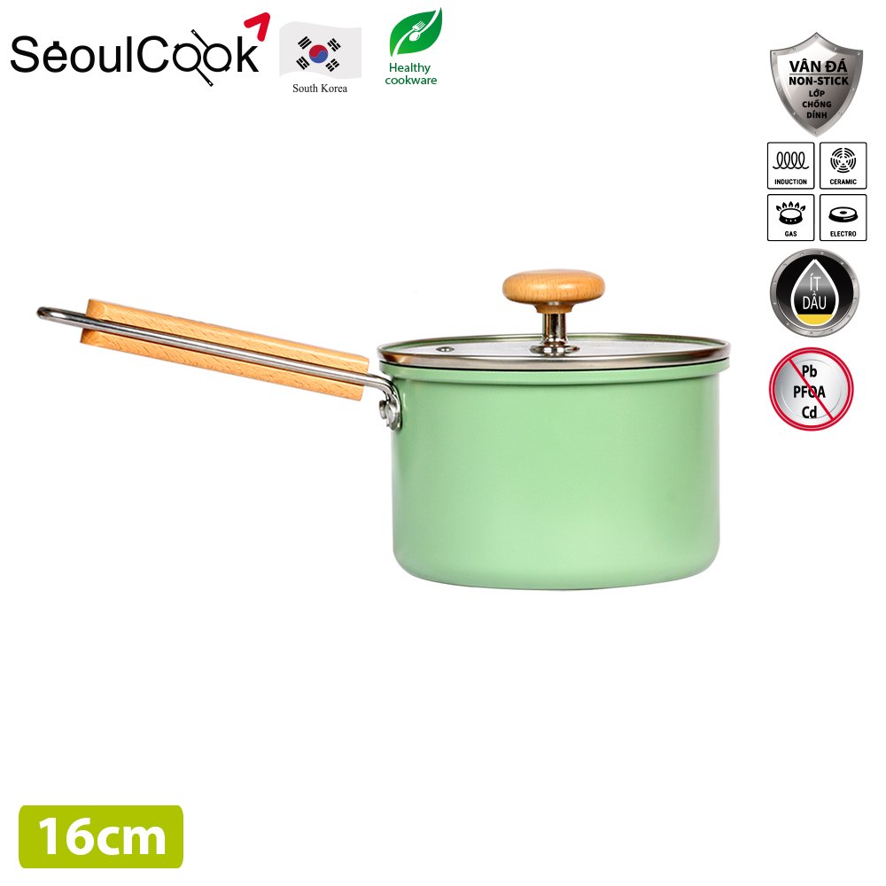 Bộ nồi chảo 2 món SL2, quánh 16cm + nồi 20cm + chảo vuông 15x20cm đáy từ/ Induction Seoulcook Hàn Quốc, dùng được tất cả các loại bếp – Hàng chính hãng