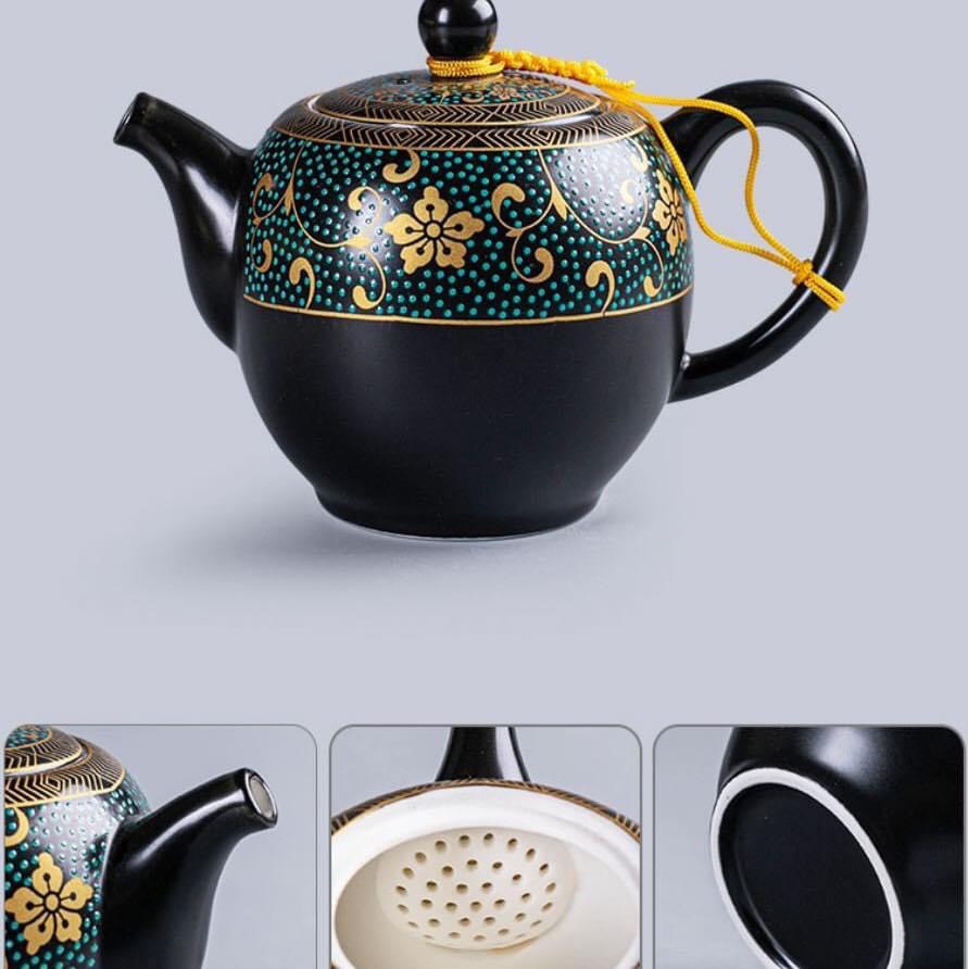 Bộ ấm chén pha trà đạo phong cách Nhật họa tiết hoa thổ cẩm - vd178