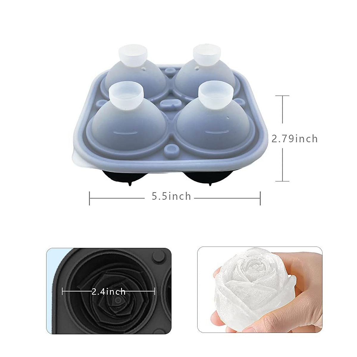 Khay đá silicone hoa hồng tủ lạnh 4 viên có nắp đậy - Khuôn làm thạch hoa quả hình cao cấp - Hàng Loại 1 - Chính Hãng MINIIN - Giao màu ngẫu nhiên