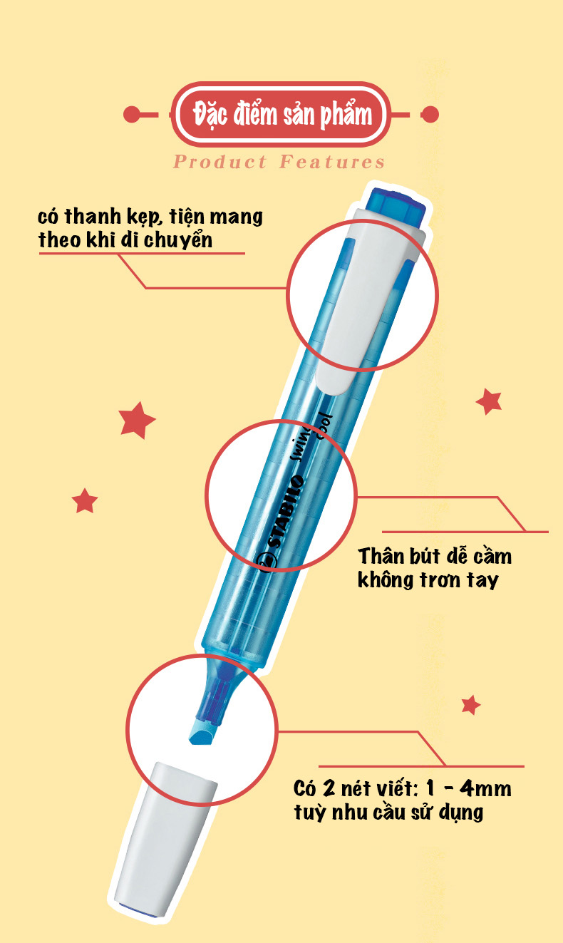 Hộp 10 bút dạ quang STABILO swing cool 275 - Tím phấn (155)