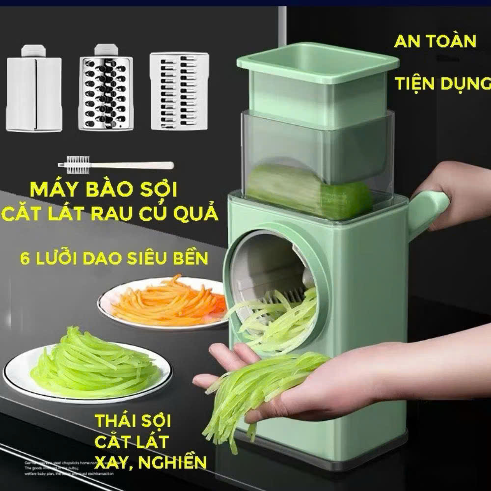 Máy Bào Sợi Thái Lát Rau Củ Xoay Tay, Kèm 6 Lưỡi Dao Cắt 4IN1, Dụng Cụ Thái Lát Rau Củ Quả Đa Năng- HÀNG CHÍNH HÃNG MINIIN