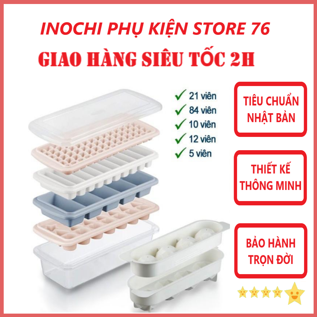 Khay Làm Đá Viên Kari Có Hộp Đựng Và Nắp Khử Mùi Tủ Lạnh Sản Xuất Theo Tiêu Chuẩn Xuất Nhật Bản , EU Đảm Bảo An Toàn Sức Khỏe Người Sử Dụng- Chính Hãng Inochi ( Tặng kèm khăn lau pakasa) Giao màu ngẫu nhiên