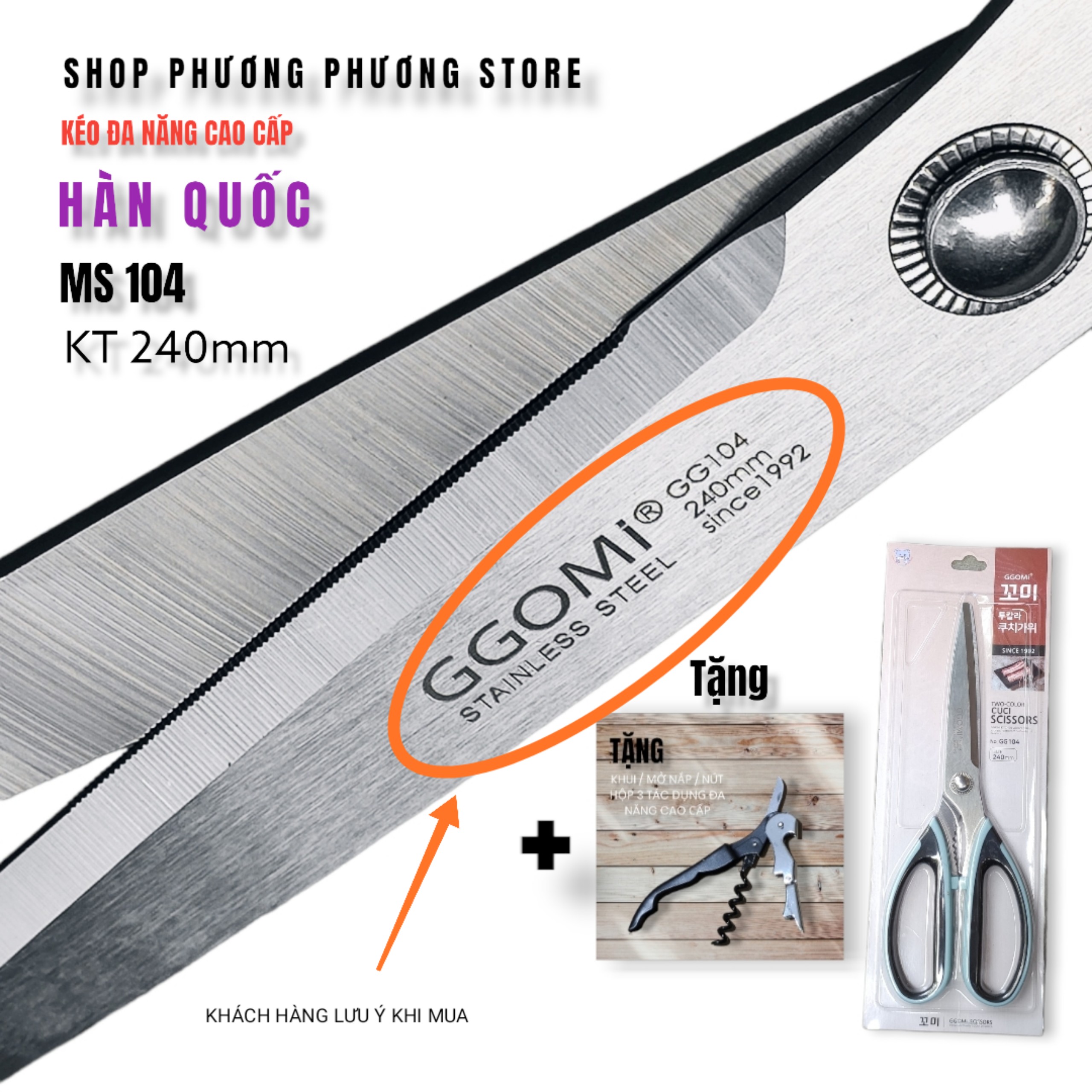 Kéo GGOMI Hàn Quốc Nhà Bếp Kéo Cắt Gà Cắt Đồ Đa Năng Cao Cấp ( Tặng Khui Hộp 3 in 1 )