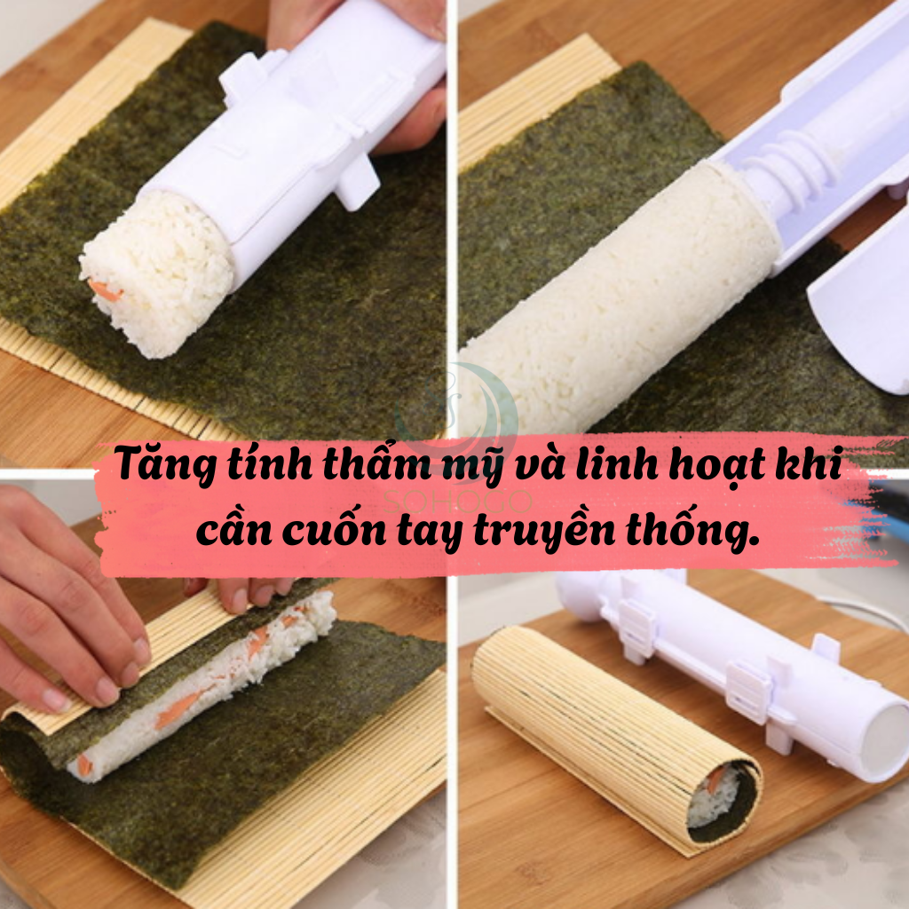 Combo Khuôn Cuộn Sushi Ống Tròn & Mành Tre Truyền Thống Bộ Dụng Cụ Làm Sushi Chuyên Nghiệp - Ống Cuộn & Mành Cuộn Ống Cuốn Sushi Cầm Tay Kèm Mành Tre Nhật Bản