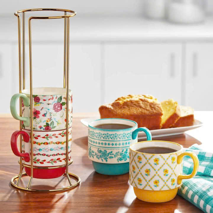 Sét cốc kèm giá 5 món The Pioneer Woman Ditsy Hàng chính hãng