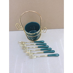 SÉT GIỎ CÓ TAI  KÈM 6 DĨA SỨ CAMELIA CAO CẤP  - ANTH414