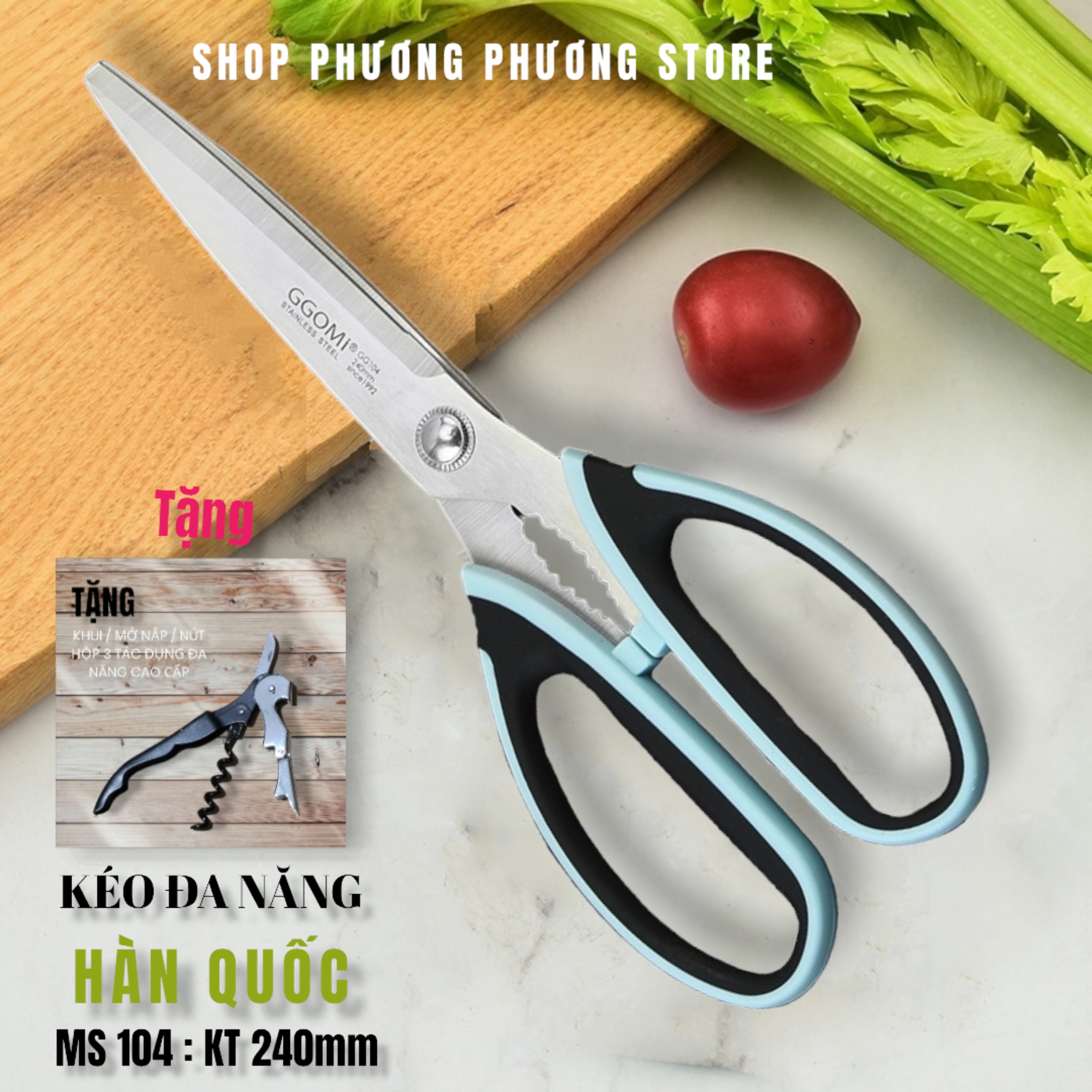 Kéo GGOMI Hàn Quốc Nhà Bếp Kéo Cắt Gà Cắt Đồ Đa Năng Cao Cấp ( Tặng Khui Hộp 3 in 1 )