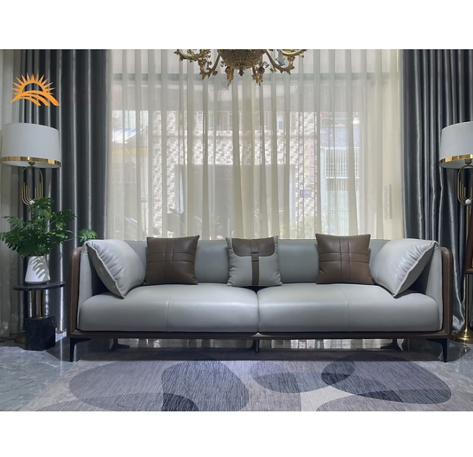 Combo ghế sofa băng da bò Italy Tundo màu xám SFBCT11 2m4 /1m2 hàng cao cấp chuẩn da bò nhập khẩu Ý