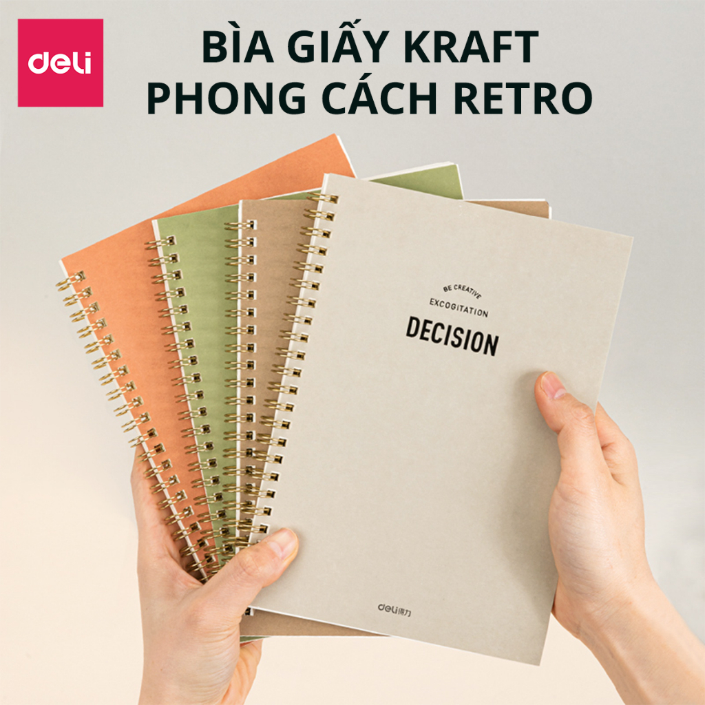 Sổ Lò Xo Kép A5 Deli - Sổ Gáy Xoắn 120 Trang Giấy Kẻ Ngang Chống Lóa - Sổ Tay Tập Vở Học Sinh Ghi Bài Takenote Planner