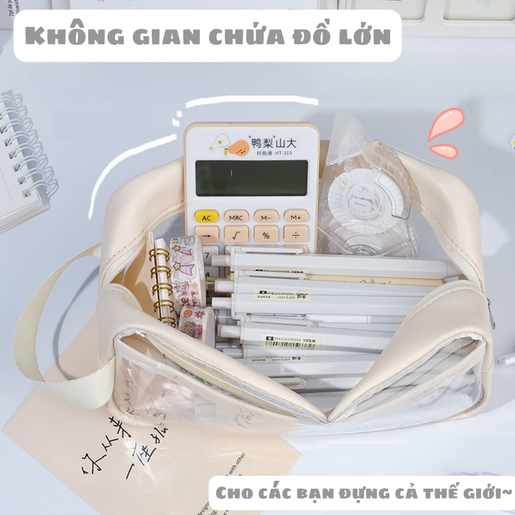 Hộp bút Túi Đựng Bút Trong Suốt Cỡ Lớn Chống Thấm Nước Phong Cách Hàn Quốc / Túi đựng đồ dùng cá nhân ,túi du lịch Tặng kèm sticker trang trí - Hàng Chính Hãng