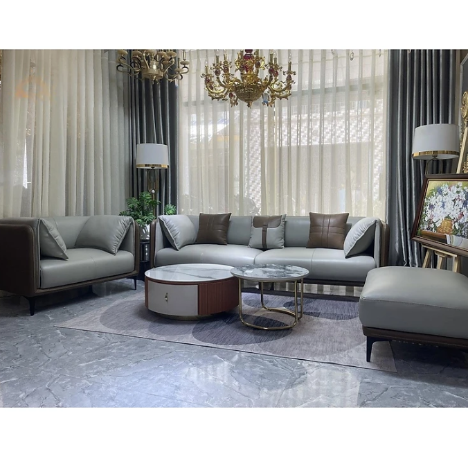 Combo ghế sofa băng da bò Italy Tundo màu xám SFBCT11 2m4 /1m2 hàng cao cấp chuẩn da bò nhập khẩu Ý