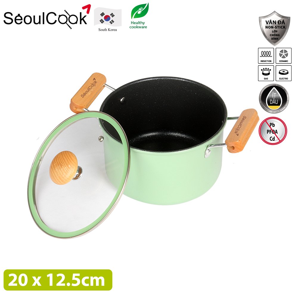 Bộ nồi chảo 2 món SL2, quánh 16cm + nồi 20cm + chảo vuông 15x20cm đáy từ/ Induction Seoulcook Hàn Quốc, dùng được tất cả các loại bếp – Hàng chính hãng