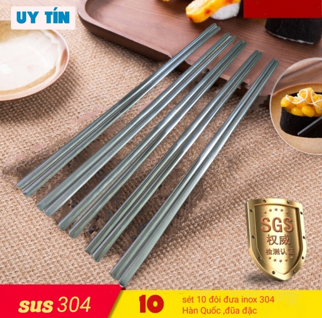 combo Sét 10 đũa ăn hàn quốc inox 304 mẫu đặc ruột