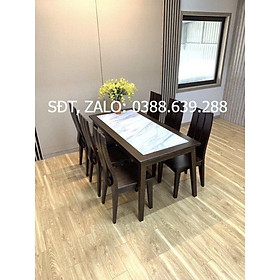 bàn ghế ăn chân chéo mặt đá gỗ sồi nga gia đình phòng bếp