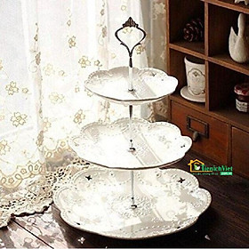 Kệ bánh cupcake 3 tầng, khay đựng bánh kẹo, hoa quả trang trí sinh nhật, tiệc cưới, sự kiện sang trọng (tặng 01 đèn led đom đóm)