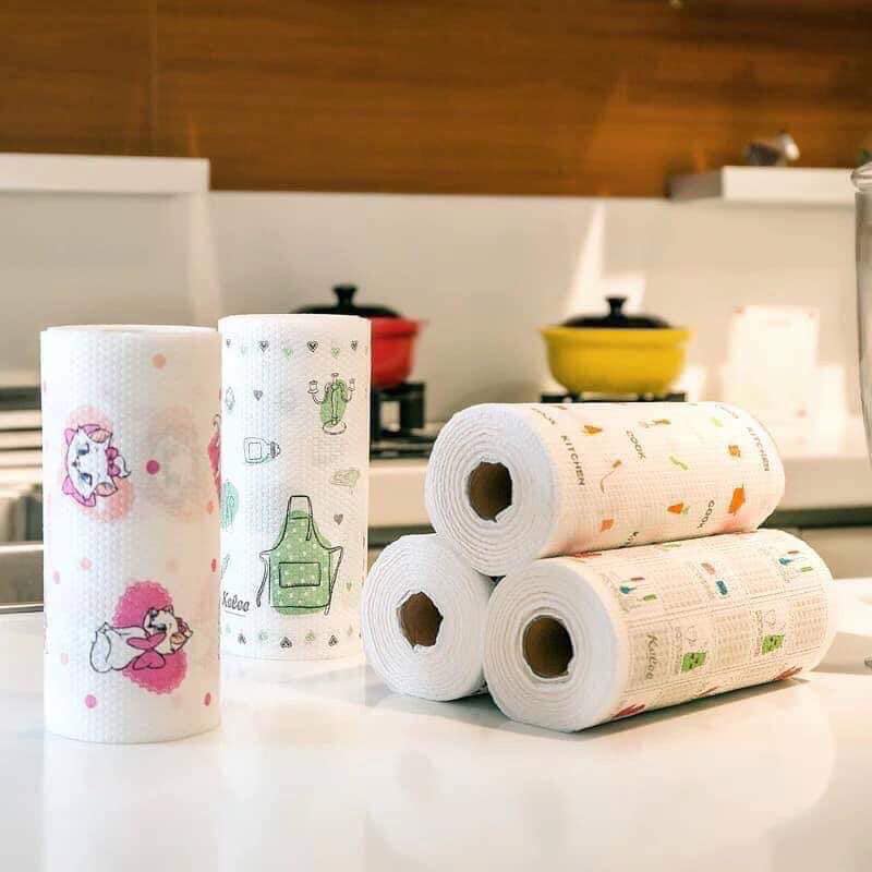 Combo 2 Cuộn (80 Tờ 1 cuộn) Khăn Giấy Lau Bếp Đa Năng Họa Tiết - Tặng 1 quả bóng cao su