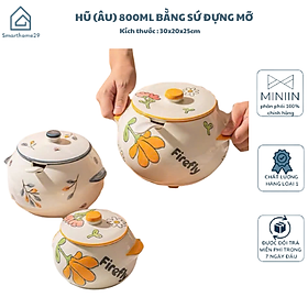 HŨ ( ÂU ) 800ML BẰNG SỨ ĐỰNG MỠ, THỐ SỨ ĐỰNG GIA VỊ, CÓ NẮP + THÌA, CHỊU NHIỆT CAO, HŨ MUỐI DƯA HỌA TIẾT VINTAG - HÀNG CHÍNH HÃNG MINIIN