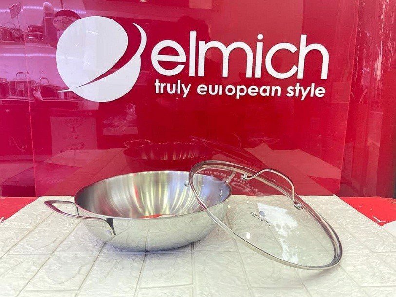 Chảo Inox 304 cao cấp 3 lớp đáy liền Elmich Tri-Max EL-379x size 28/30cm vung kính, hàng chính hãng