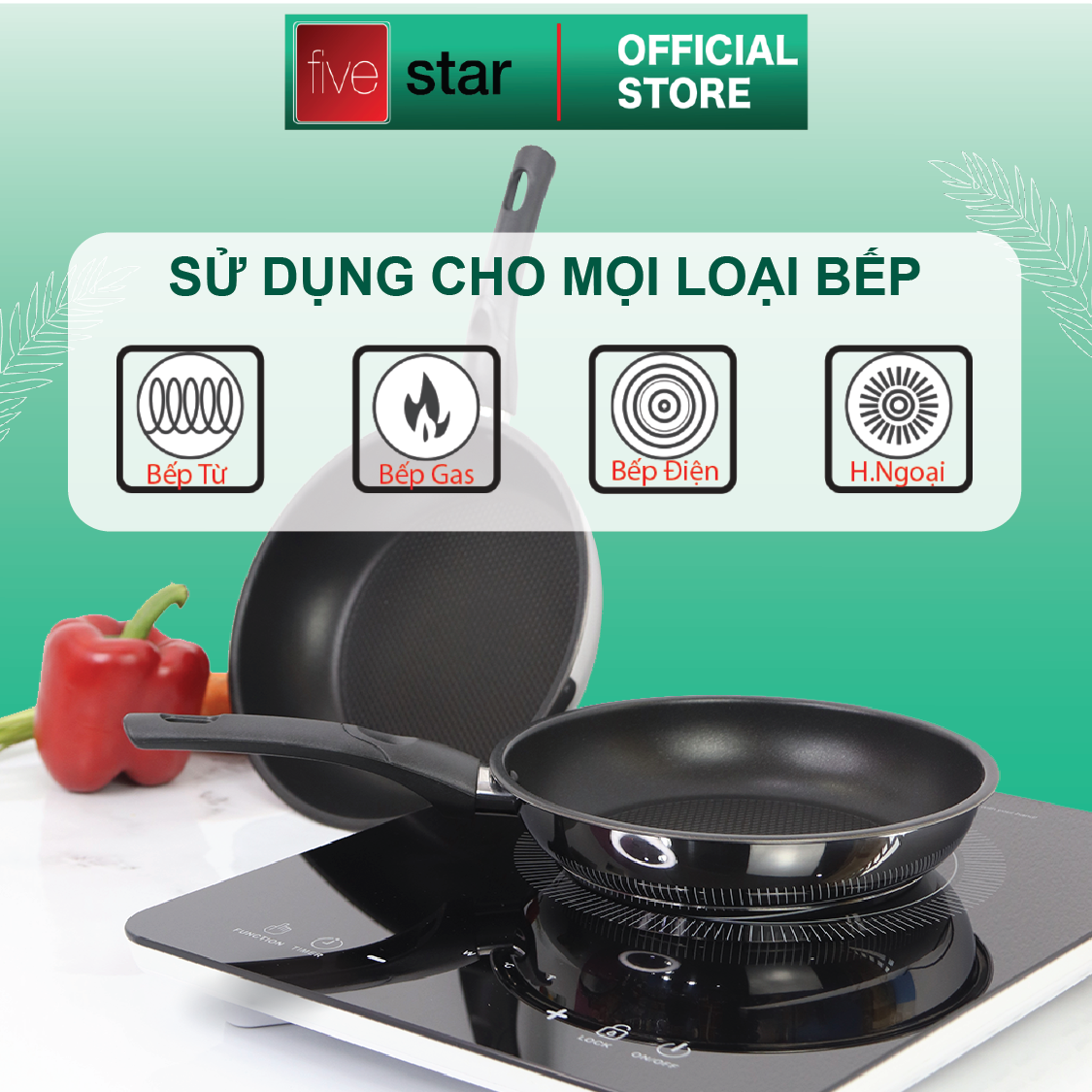 Chảo Chống Dính Bếp Từ 3 Đáy Fivestar 26 cm - Tặng 5 Muỗng Inox Cao Cấp