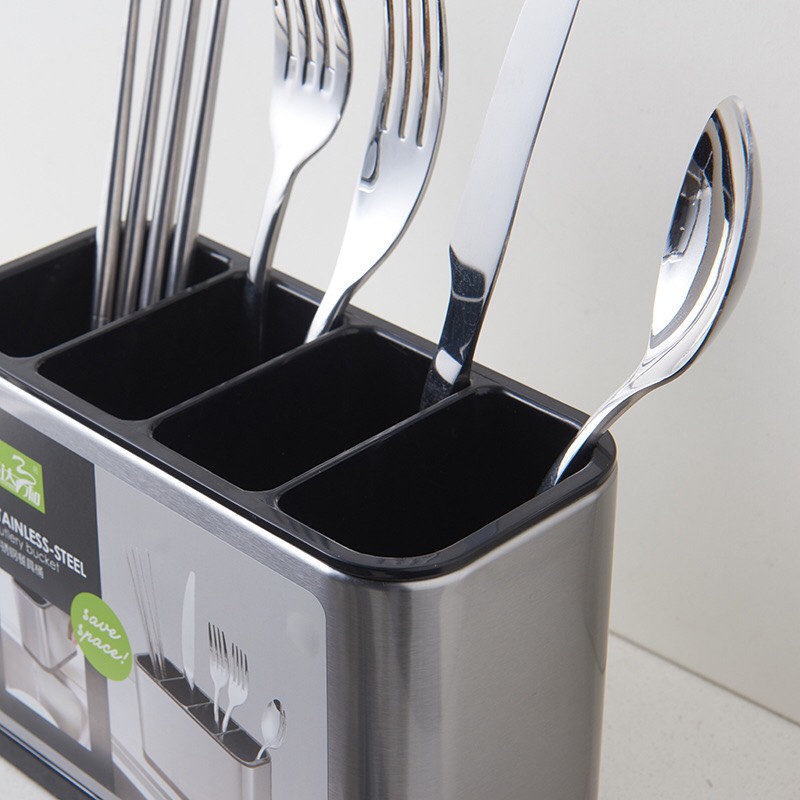 Dụng Cụ Đựng Dao - Muỗng - Đũa - Nĩa Cao Cấp Bọc Thép Không Gỉ Vuống 4 Ngăn