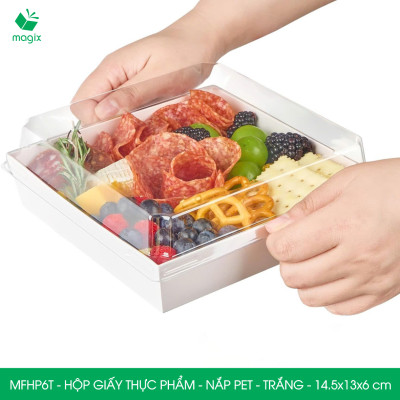 MFHP6T - 14.5x13x6 cm - 100 hộp giấy nắp PET trắng đựng thực phẩm, thức ăn mang đi