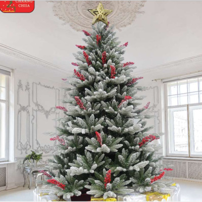 Cây thông pe phủ tuyết gắn trái đỏ 2m - Cây cao cấp đẹp sang trọng - Cây tự động bung