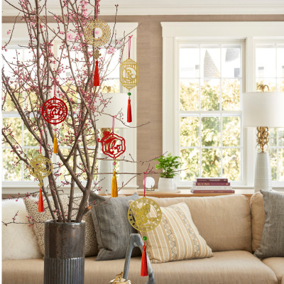 Bộ 11 dây treo trang trí Tết, phụ kiện handmade bằng gỗ sơn đỏ sang trọng , treo Mai, Đào, Lan- COMBO MIX11