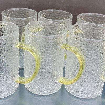 BỘ 6 CỐC THỦY TINH UỐNG NƯỚC CHỊU NHIỆT 350ml CRYSTAN CAO CẤP VÂN DẬP NỔI QUAI VÀNG  - ANTH413