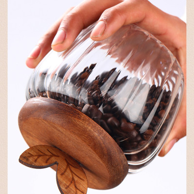 Hủ thủy tinh nắp gỗ dáng trái táo đựng trà, cà phê, các hạt và thực phẩm khô